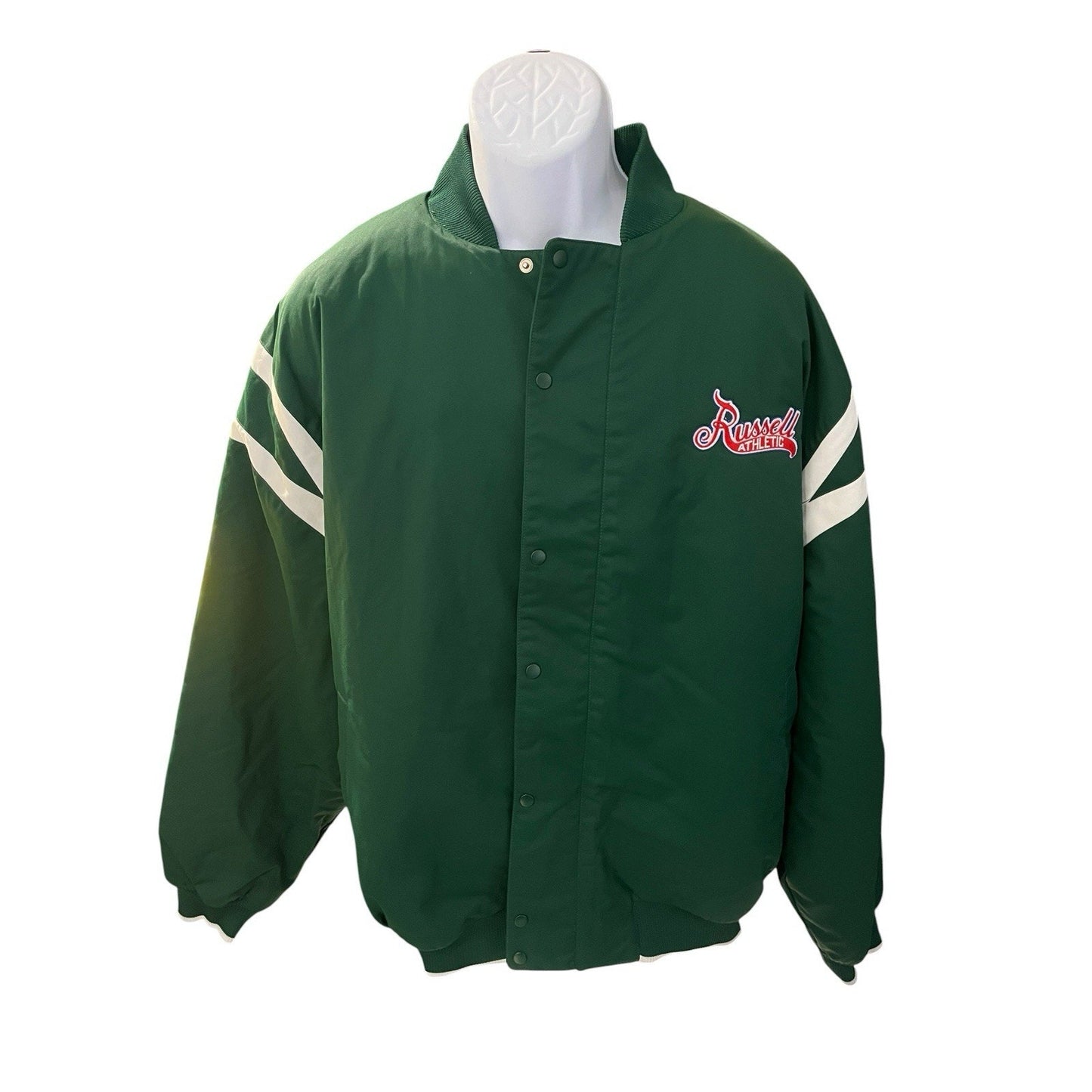 Vtg Russell Athletic Men's XL Baseball varsity Jacket Green 2 stripe white