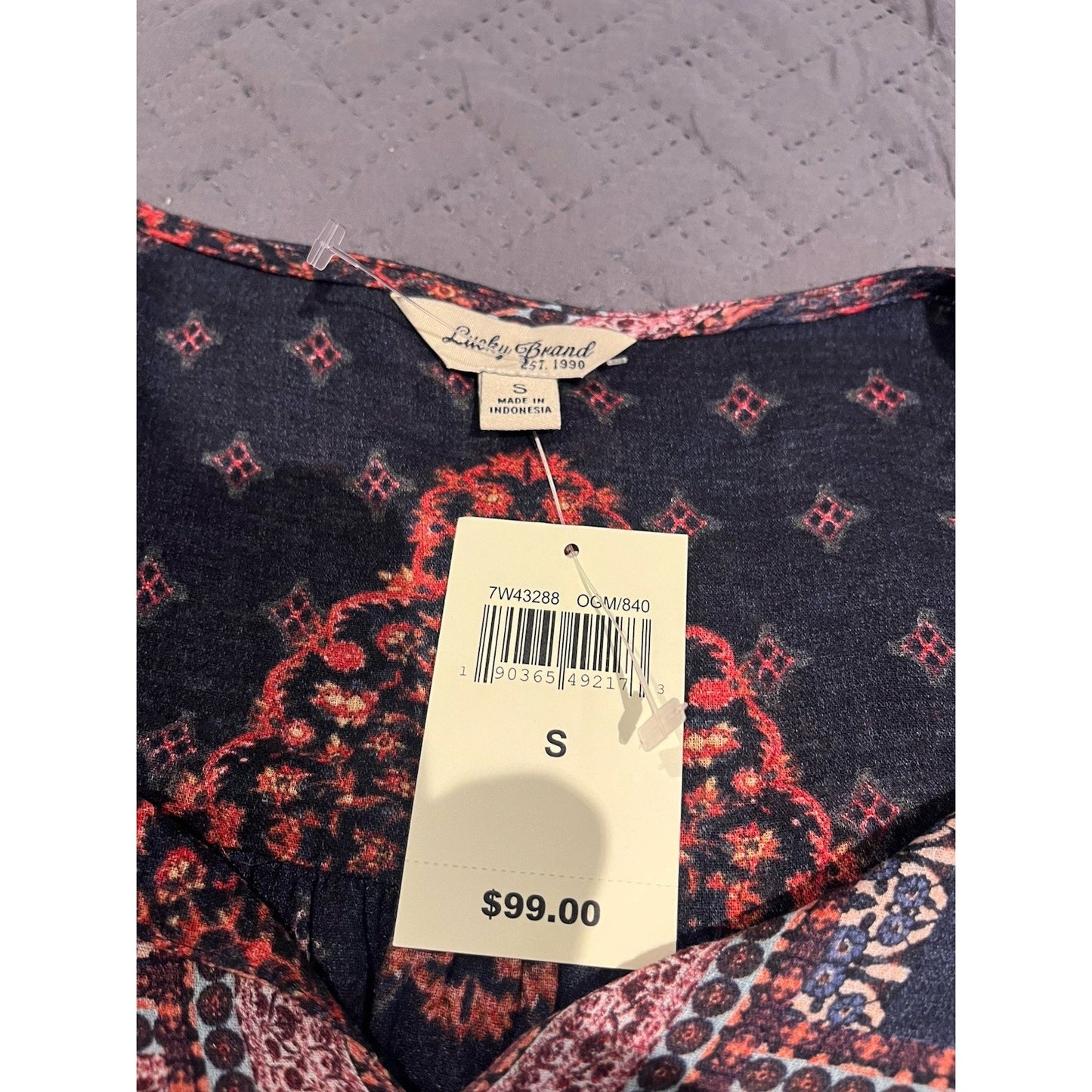 Lucky Brand Women's S Top Blouse Boho Peasant Long Sleeve Paisley Gauzy tunic