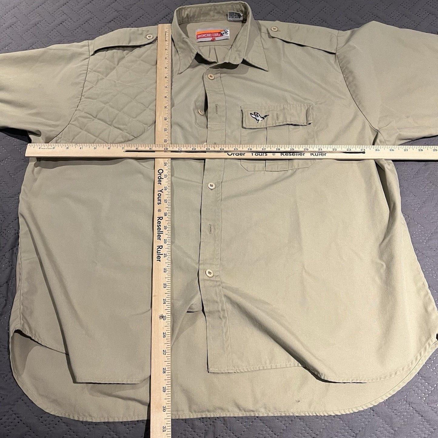 Vtg Winchester Men's XL Tan Padded Shoulder Vented Short Sleeve Button Up Shirt