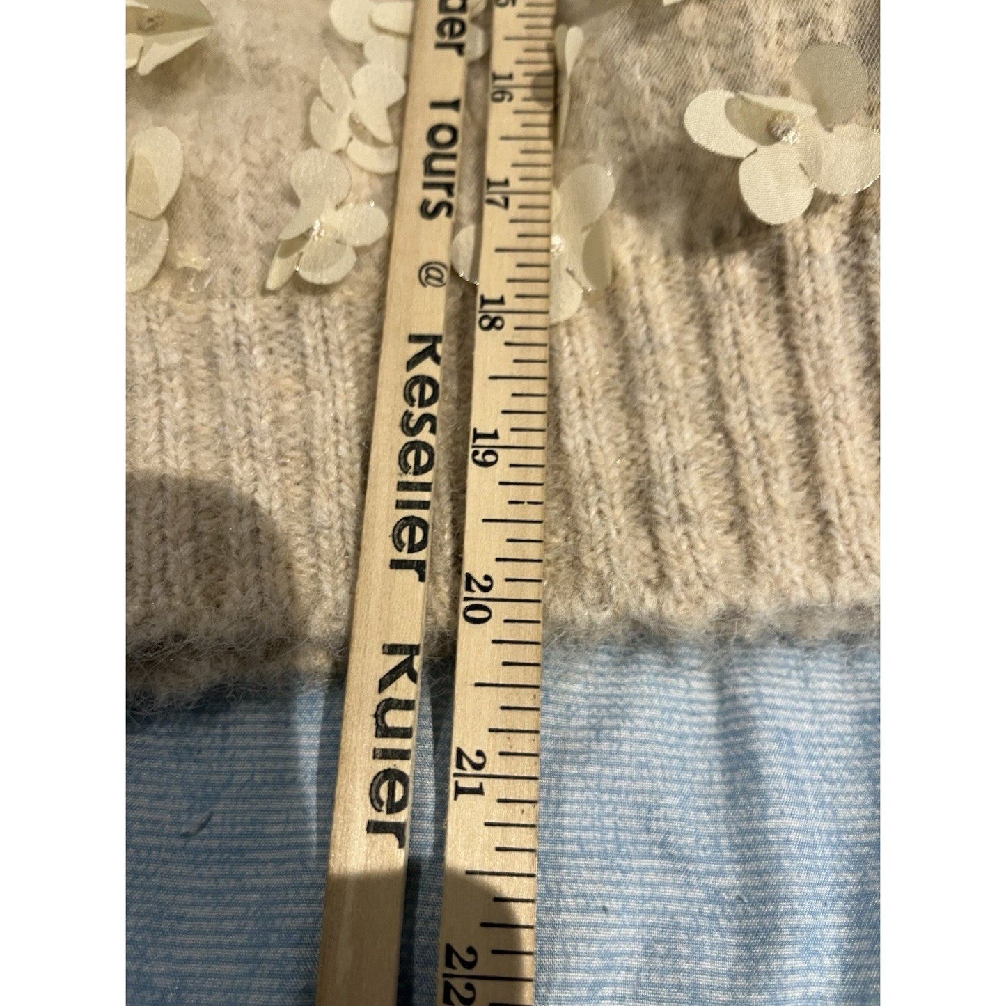 Zara women's S Combination knit floral long sleeve sweater sand/beige NWT