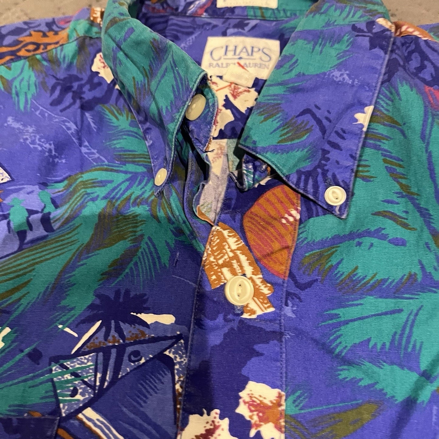 Vtg Chaps Ralph Lauren Men's L hawaiian button-down all over print shirt