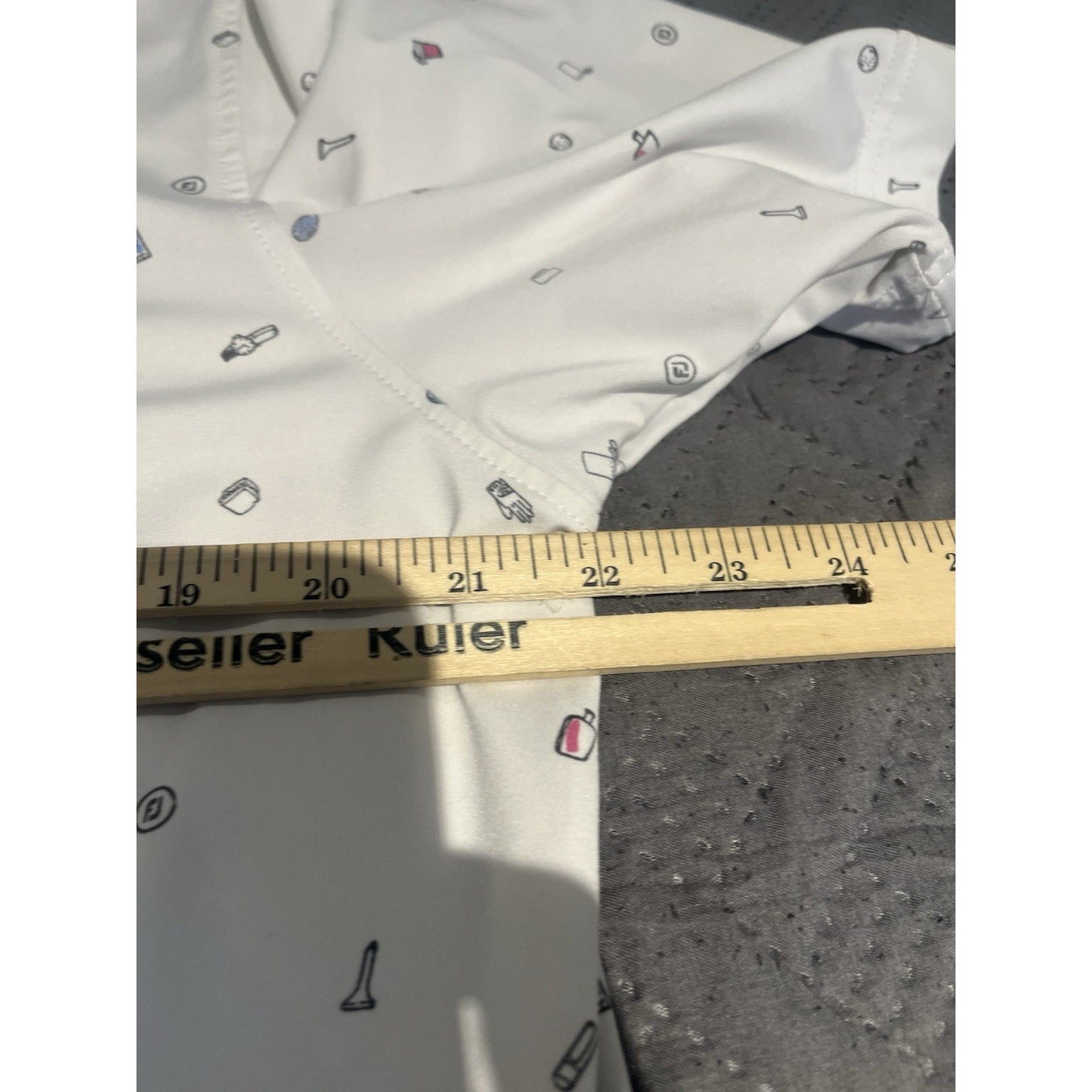 Footjoy FJ Men's M Polo Shirt Golf bag Doodle All Over Print Lisle Performance