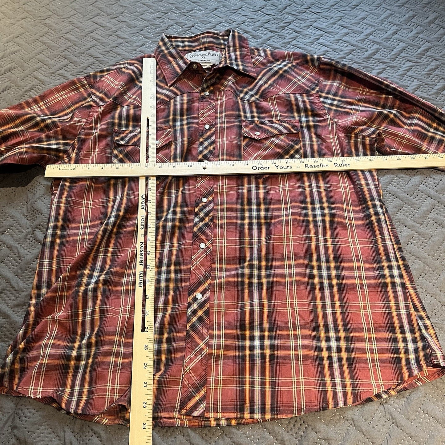 Wranger Wrancher Men's XL red plaid pearl snap button up shirt