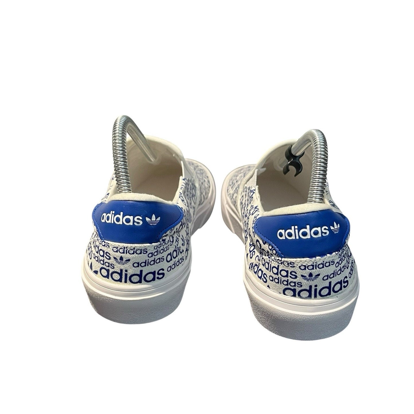 Adidas Court Rallye Allover Print White and Blue Logo Slip On Sneakers Men's 7