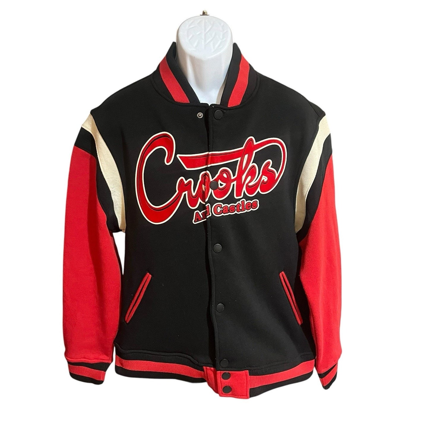 Crooks & Castles Varsity Jacket Men's L Red Black Spell Out Hip Hop Streetwear