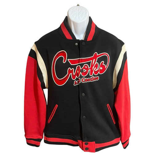 Crooks & Castles Varsity Jacket Men's L Red Black Spell Out Hip Hop Streetwear