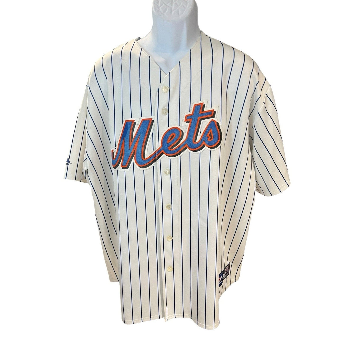 Majestic Men's XL MLB New York Mets white/blue pinstripe baseball jersey