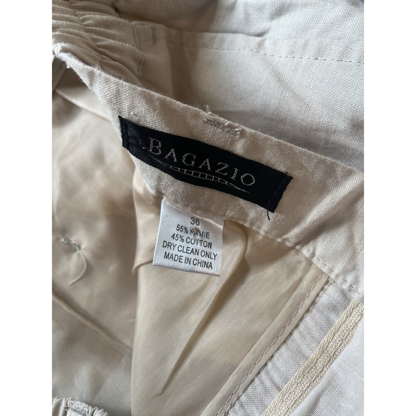 Bagazio Men's 36 x 33 ramie blend cuffed zara cream cuffed chino pants NWT