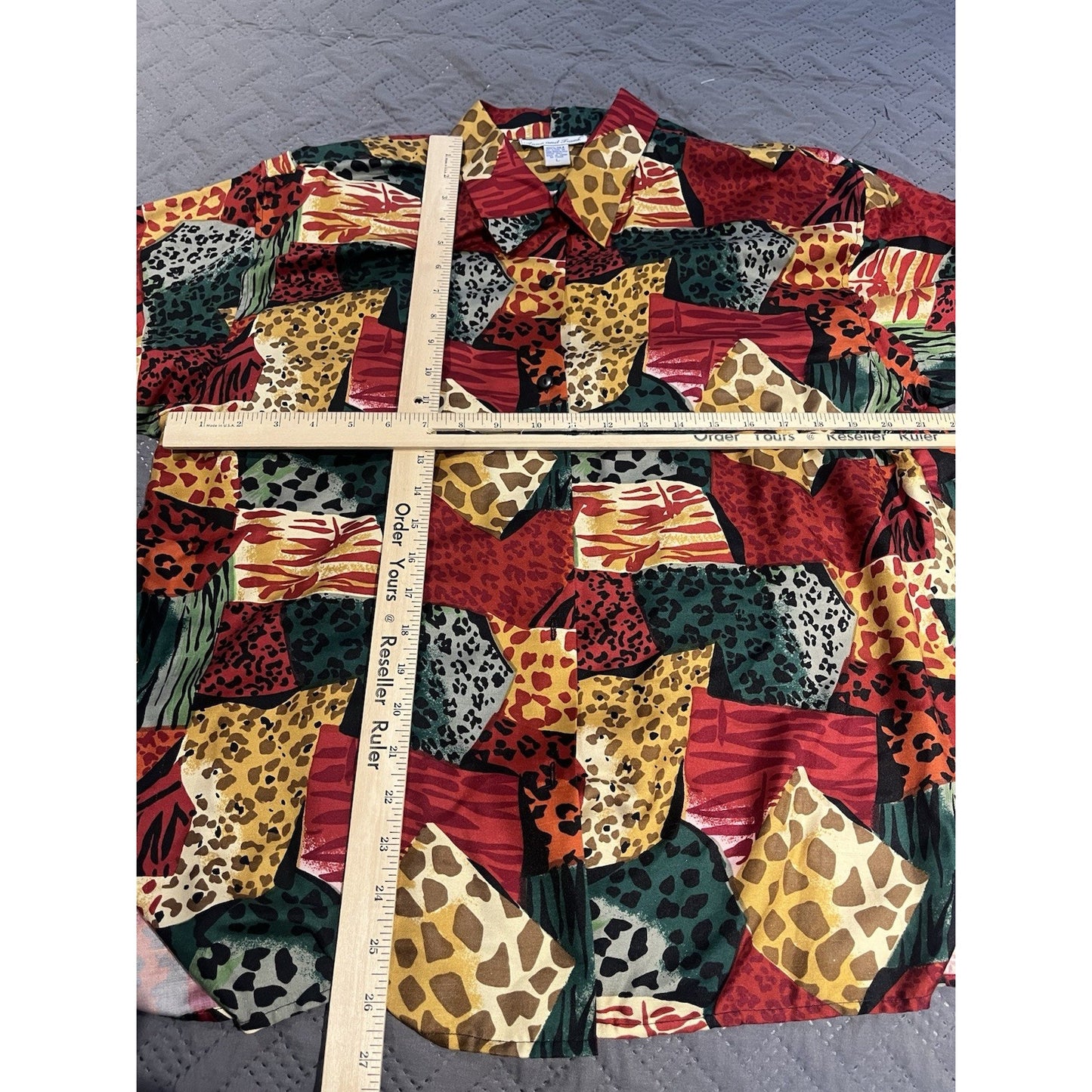 Vtg Anna & Frank women's L 100% silk multicolored button up shoulder pad shirt