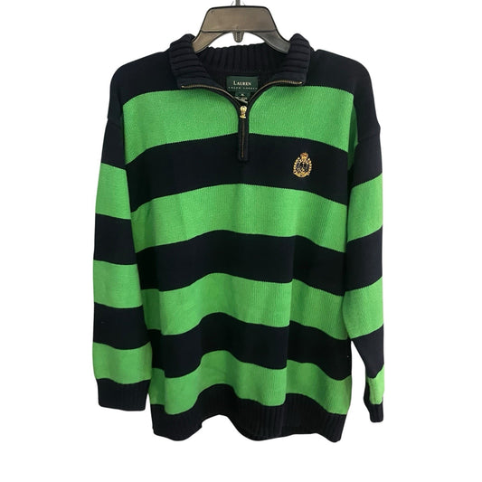 Lauren Ralph Lauren Women's XL Knit Mock Neck 1/4 zip Sweater Striped Blue Green
