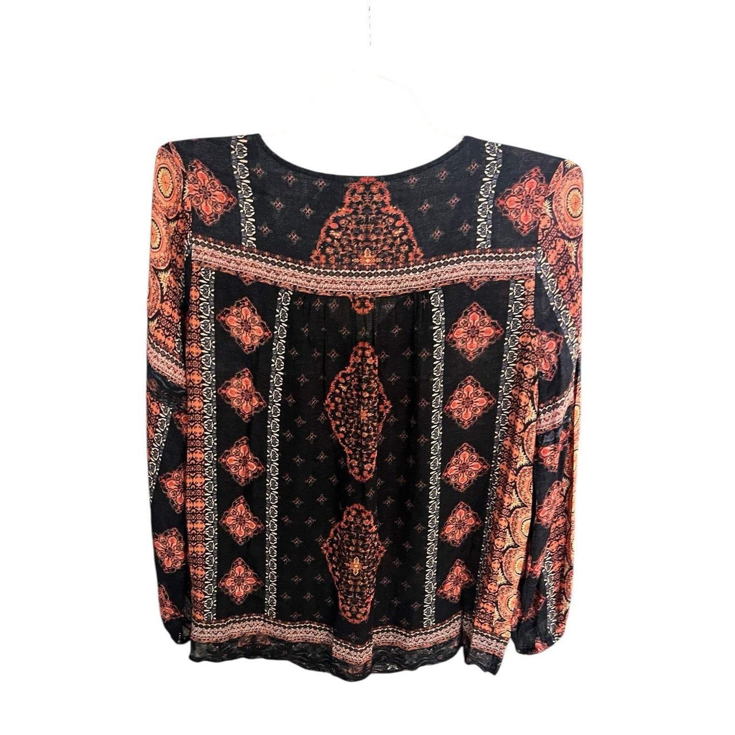 Lucky Brand Women's S Top Blouse Boho Peasant Long Sleeve Paisley Gauzy tunic