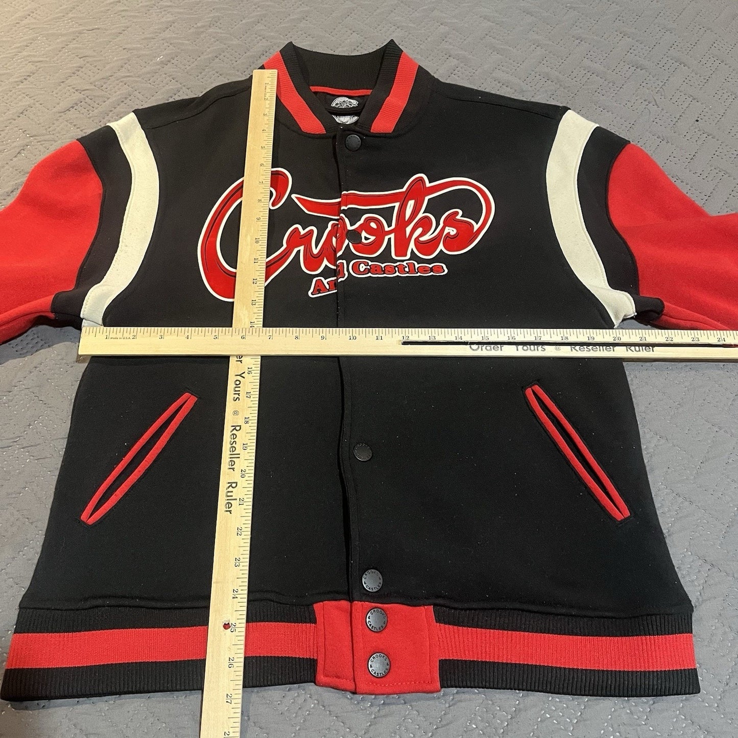 Crooks & Castles Varsity Jacket Men's L Red Black Spell Out Hip Hop Streetwear