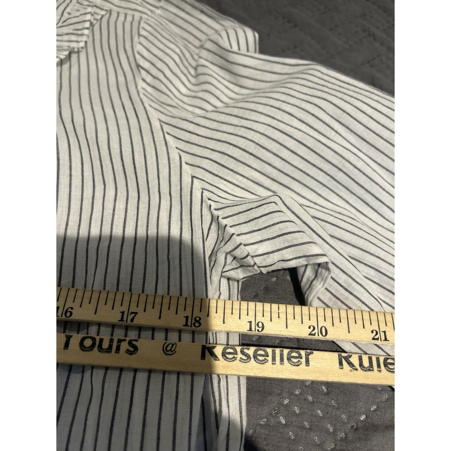 Loft Women's M pinstripe ruffle-neck shirt NWT