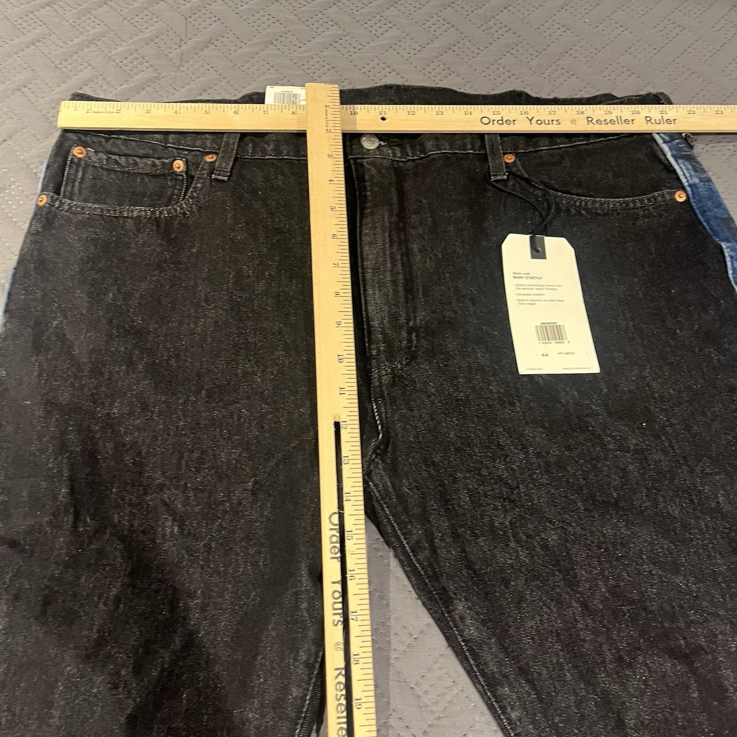 Levi's Men's W 44 x L 34 Lo-Ball stack black wash knee rip tapered jeans NWT
