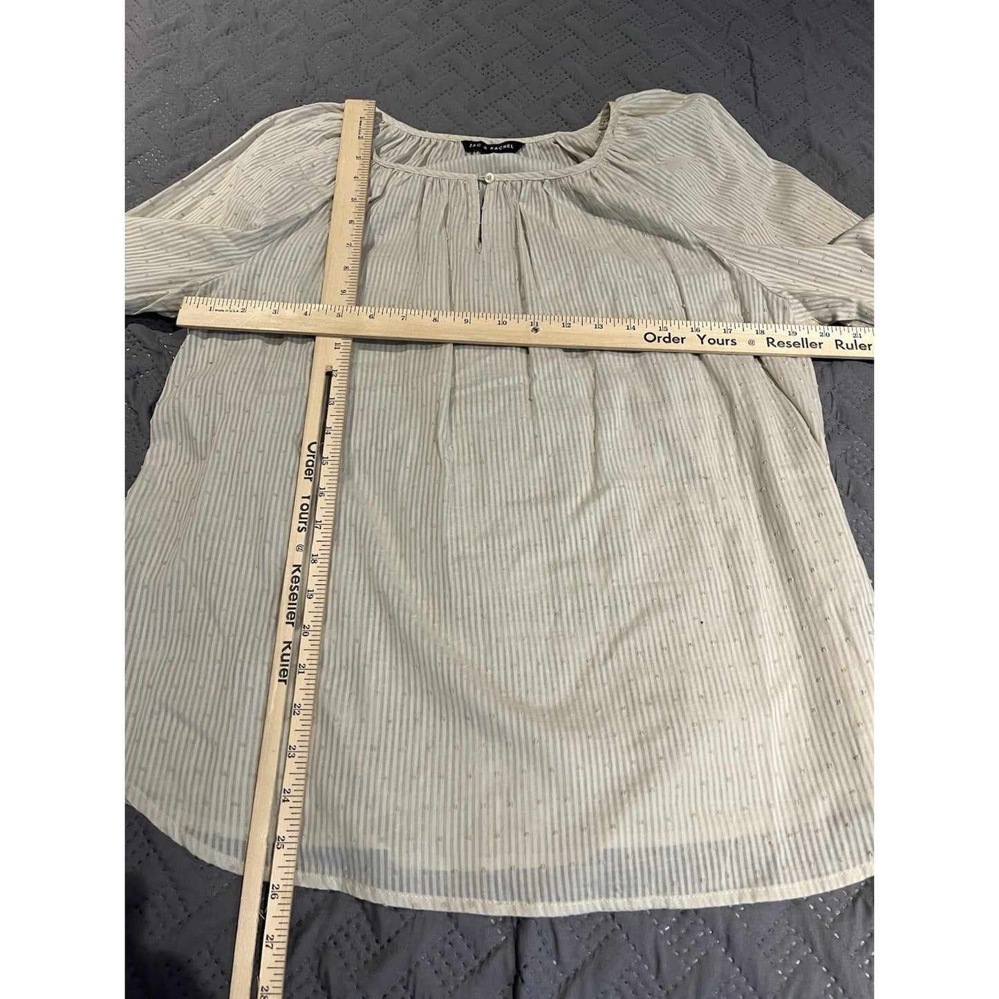 Zac & Rachel Women's L ivory all over dots bubble sleeve tunic top NWT