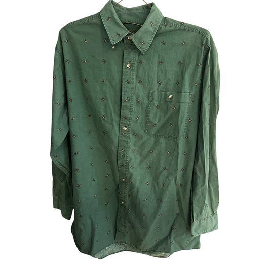 Wrangler Rugged Wear Men's XLT green all over duck print button up shirt