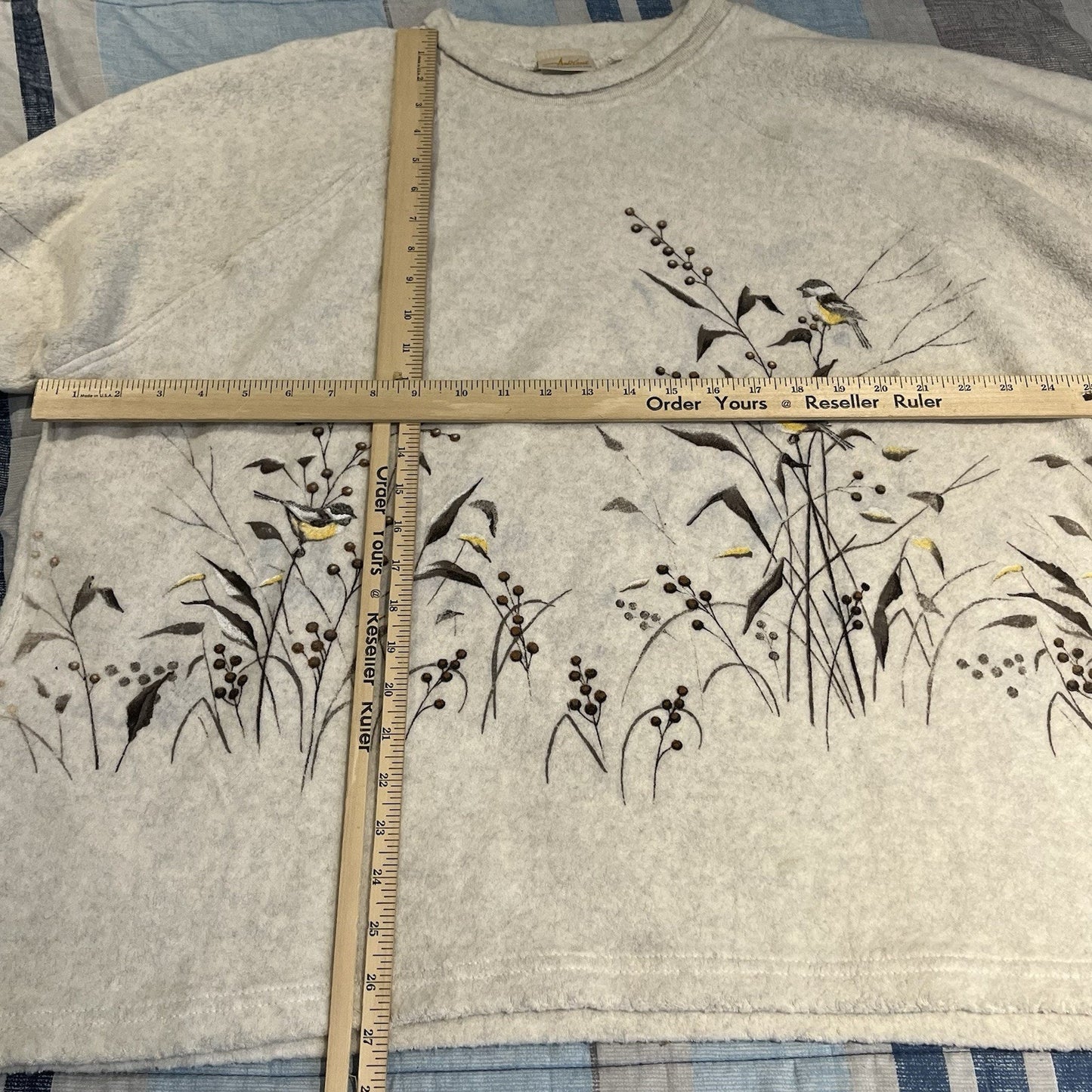 VTG Artisians women's 2XL birds flower print fleece beige sweater