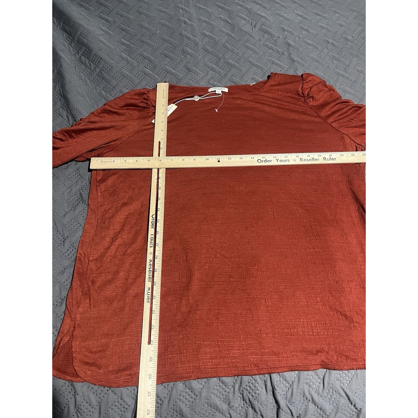 Max Studio Women's 2X ruched sleeve terracotta scoop neck blouse NWT