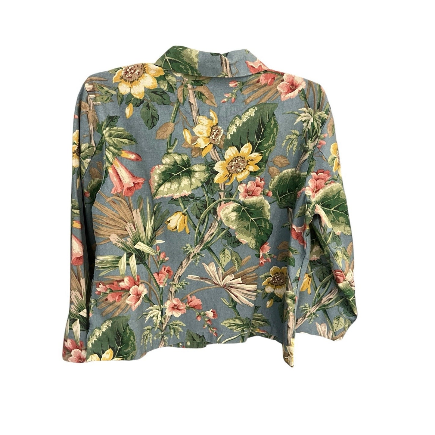 Coldwater Creel Women's L floral print collard denim button-up jacket USA made