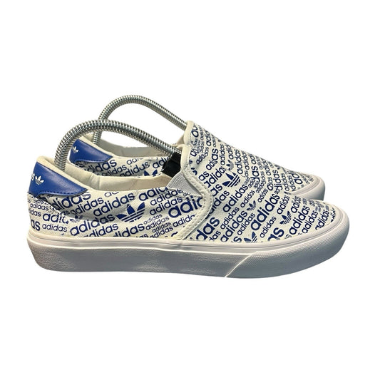 Adidas Court Rallye Allover Print White and Blue Logo Slip On Sneakers Men's 7
