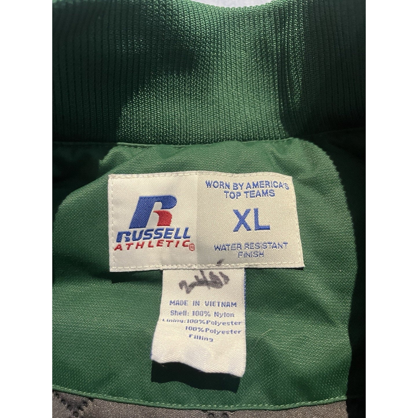 Vtg Russell Athletic Men's XL Baseball varsity Jacket Green 2 stripe white