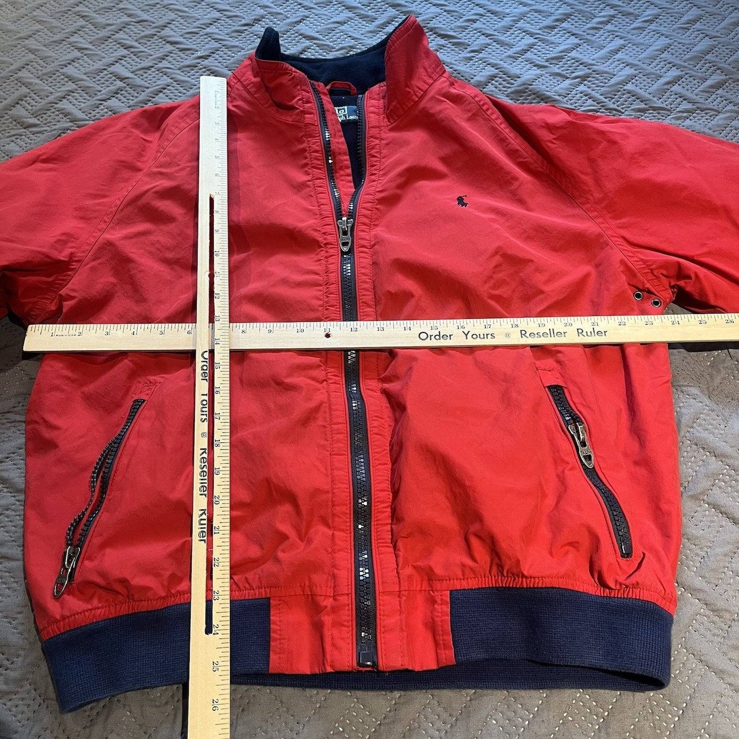 Vtg Polo Ralph Lauren Men's XL red fleece lining red full zip windbreaker jacket