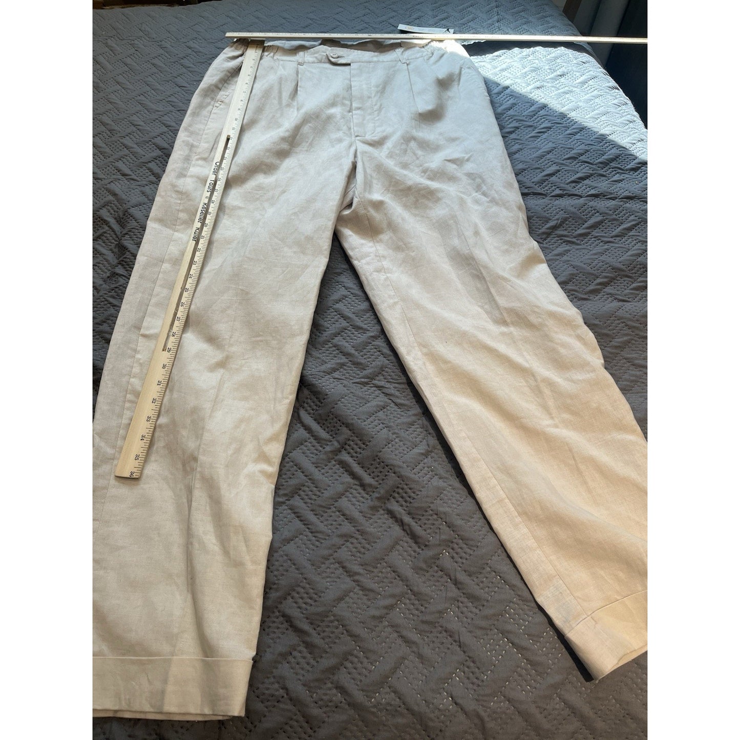 Bagazio Men's 36 x 33 ramie blend cuffed zara cream cuffed chino pants NWT