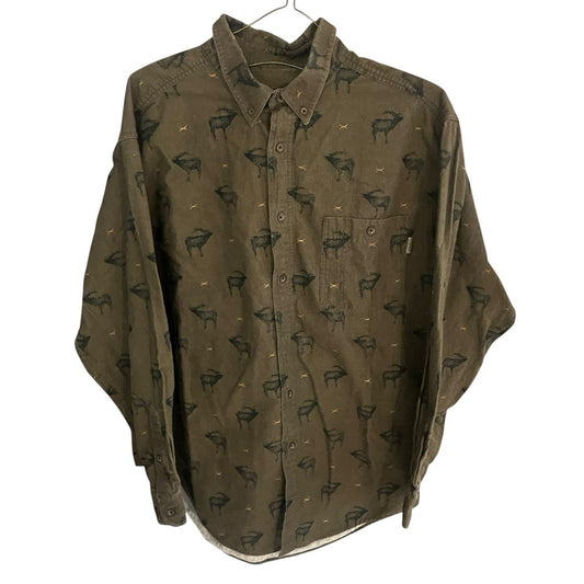 Vtg Woolrich Men's 2XL all over elk print brushed cotton button down shirt