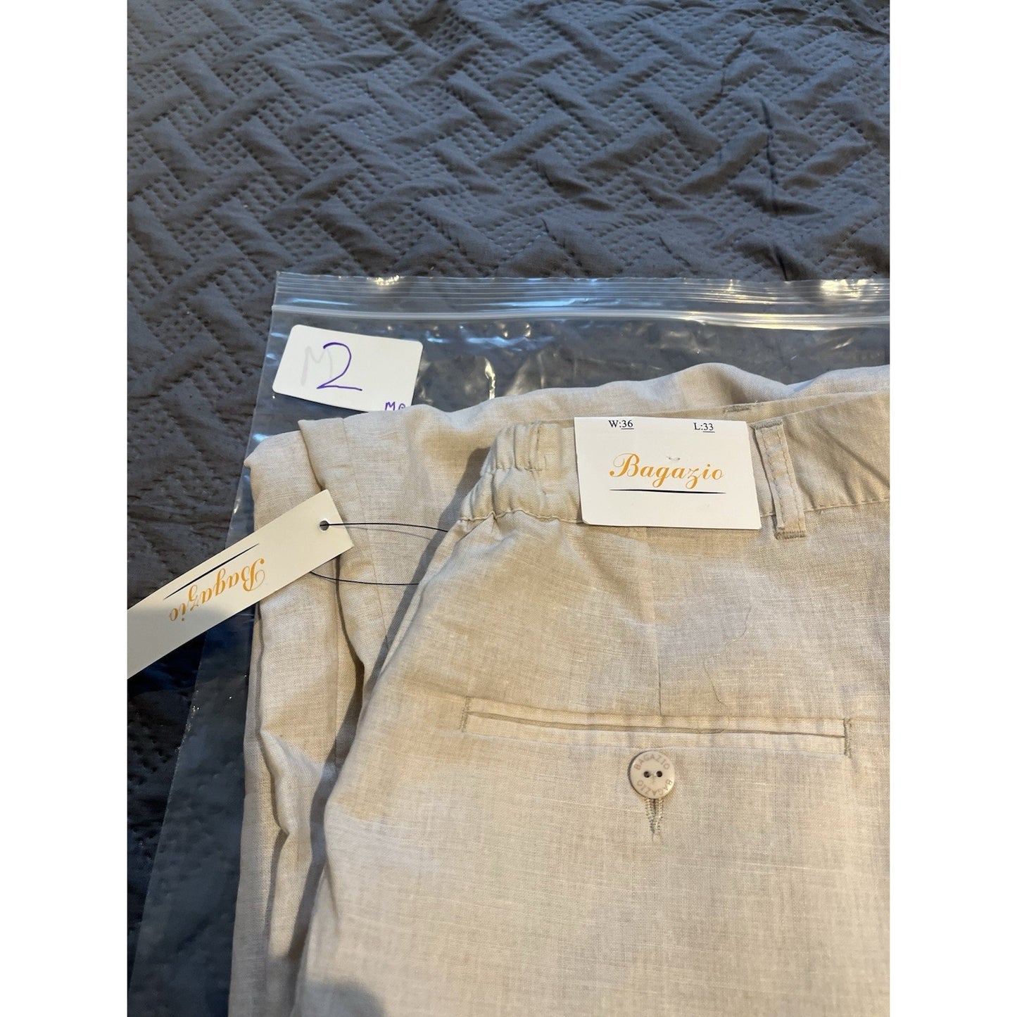 Bagazio Men's 36 x 33 ramie blend cuffed zara cream cuffed chino pants NWT