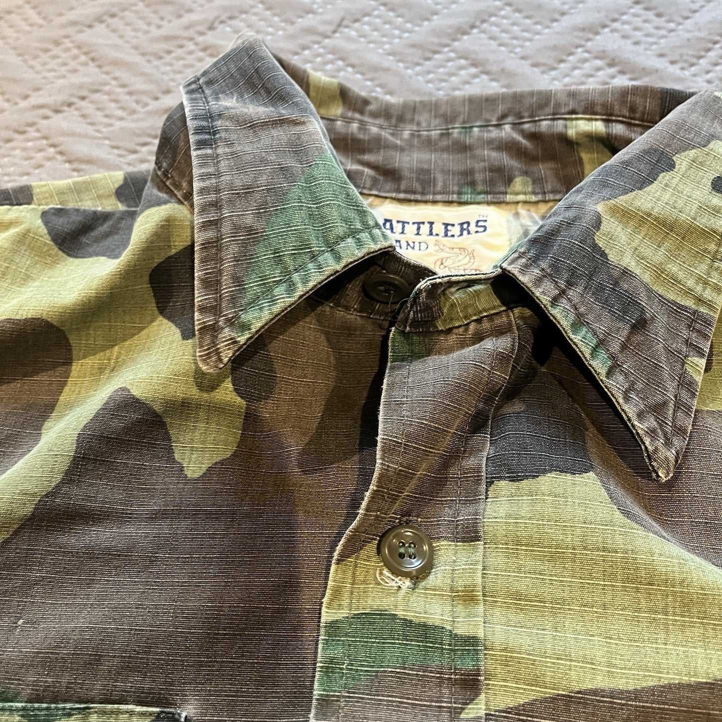 Vtg Rattlers Brand Men's XL Camo army Flannel Button-Up Shirt USA made
