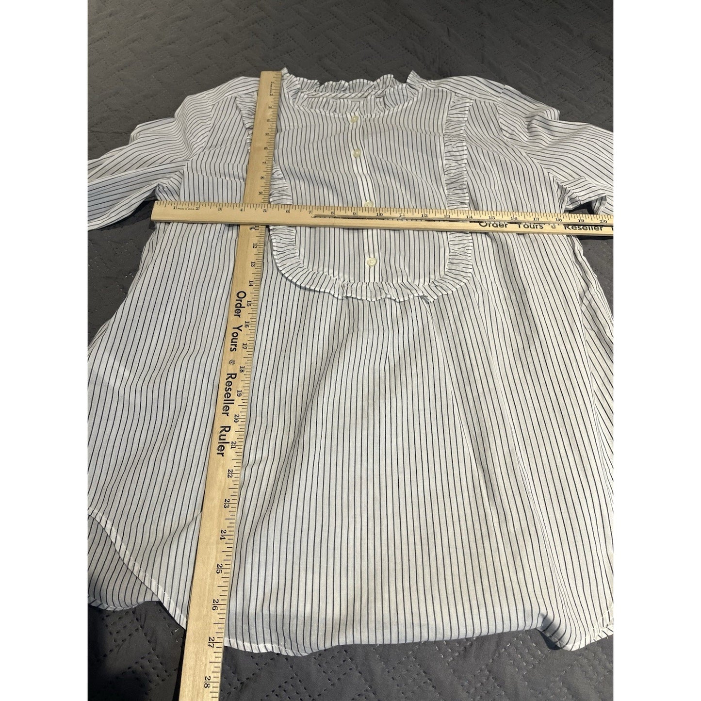 Loft Women's M pinstripe ruffle-neck shirt NWT