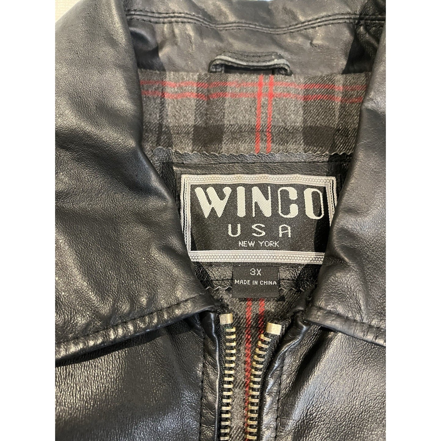 Winco USA Men's 3XL full zip black leather jacket
