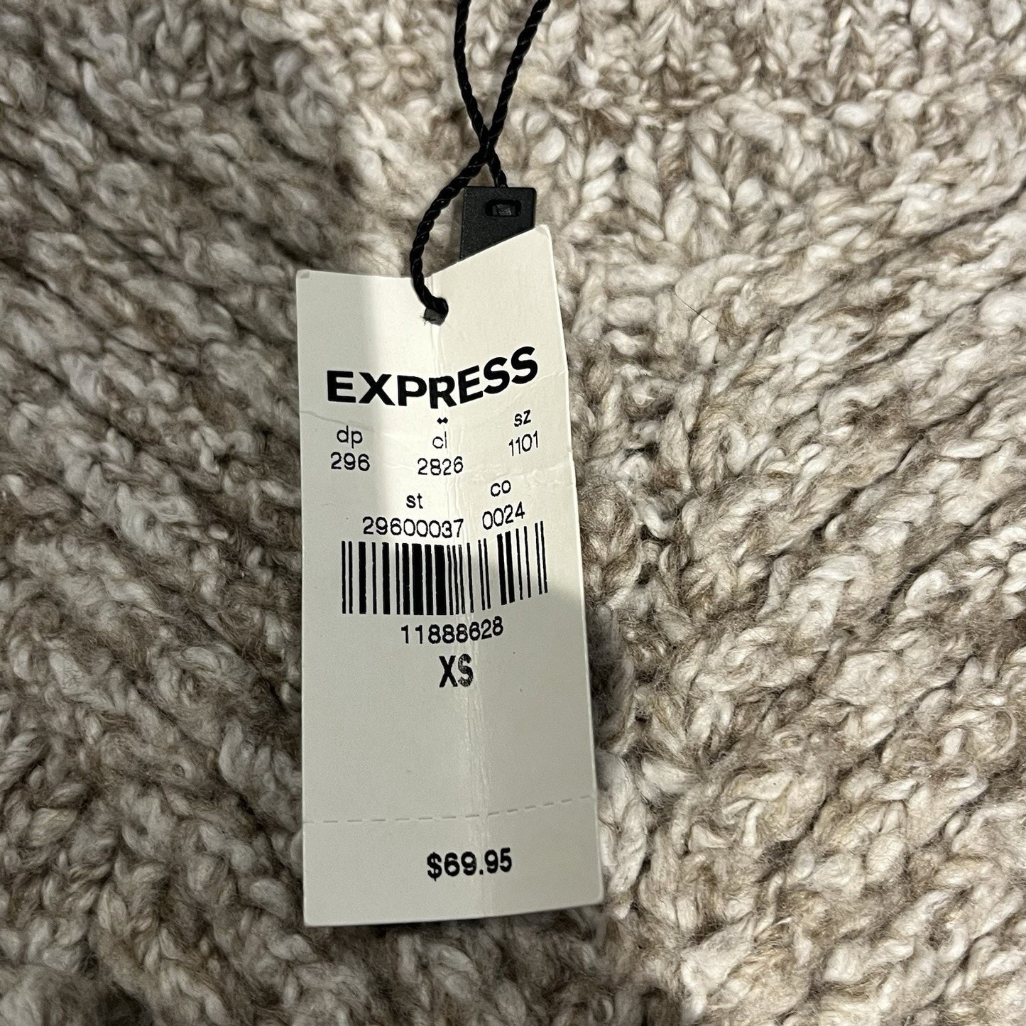 Express Women's XS cold shoulder sleeve cable knit beige sweater NWT