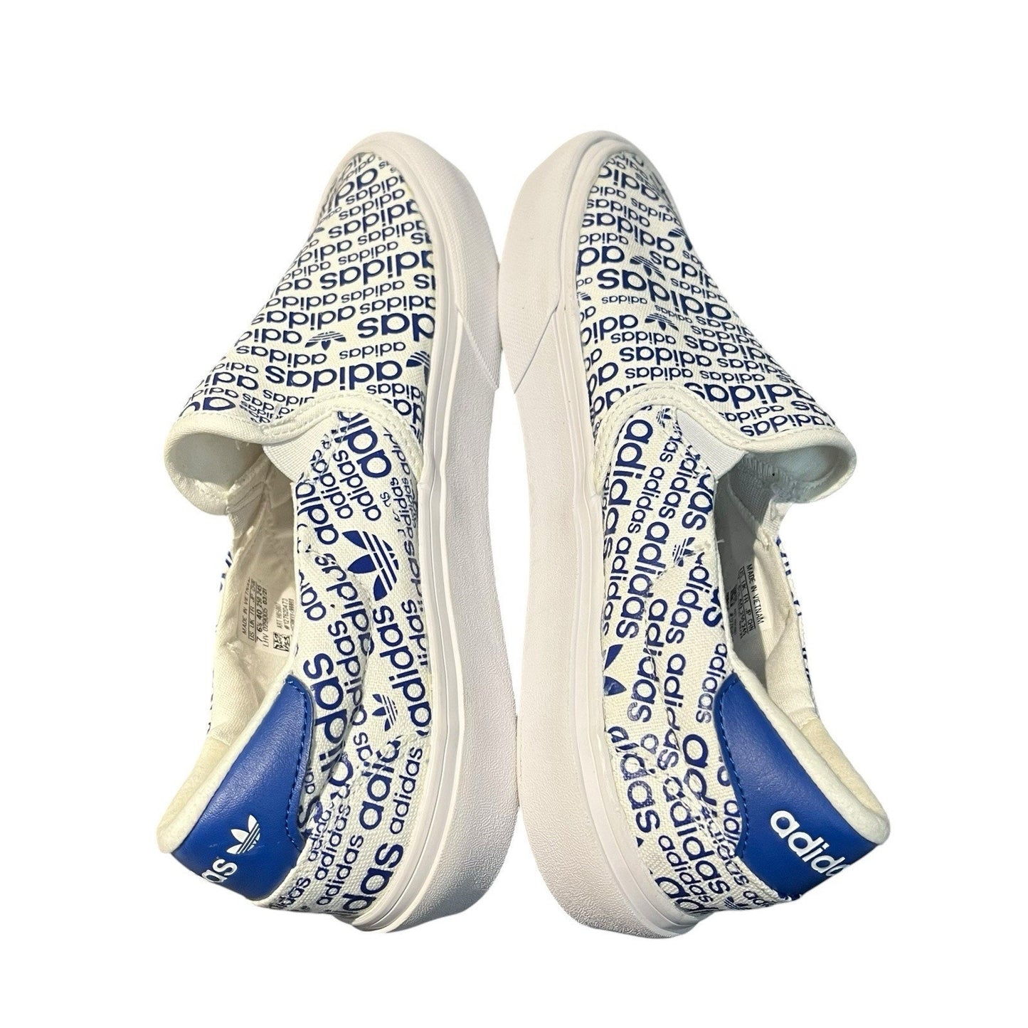 Adidas Court Rallye Allover Print White and Blue Logo Slip On Sneakers Men's 7