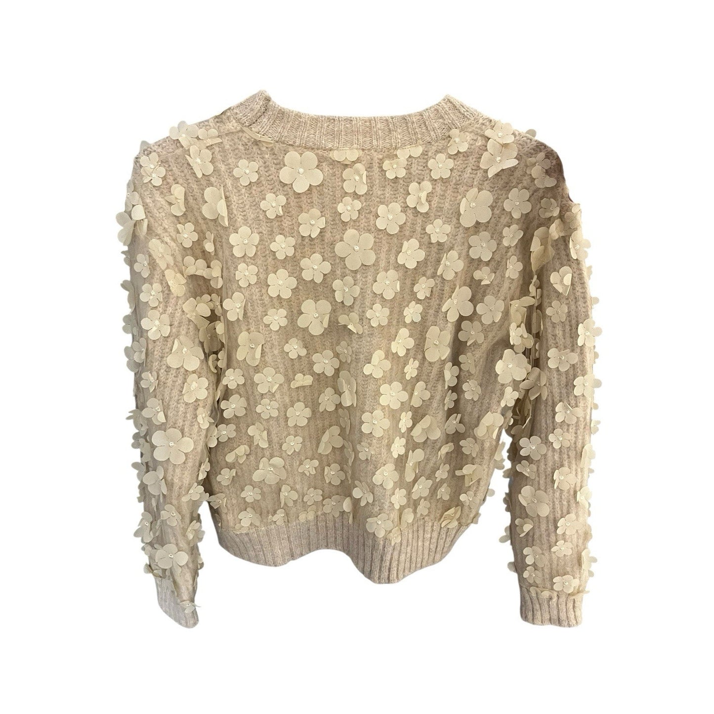 Zara women's S Combination knit floral long sleeve sweater sand/beige NWT