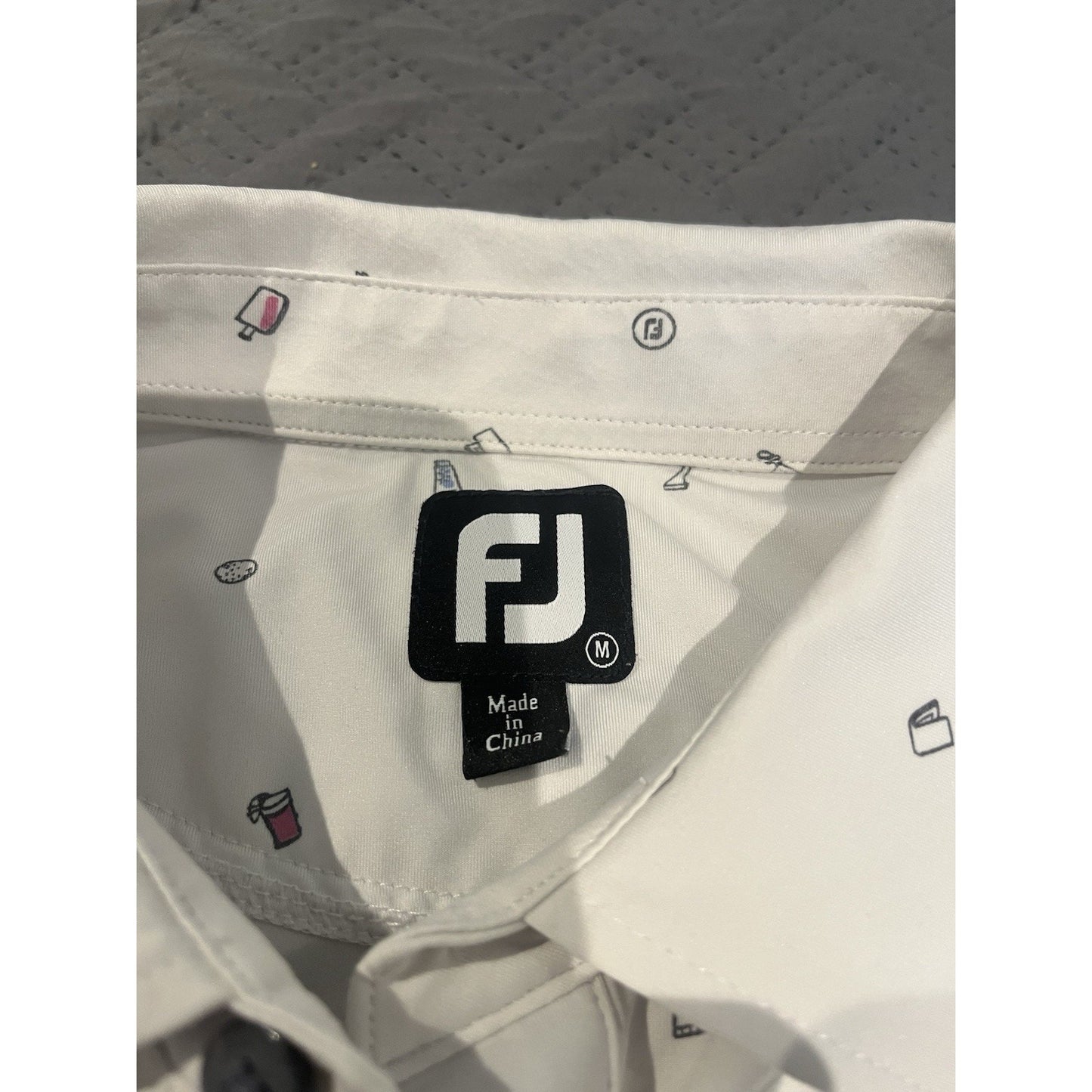 Footjoy FJ Men's M Polo Shirt Golf bag Doodle All Over Print Lisle Performance