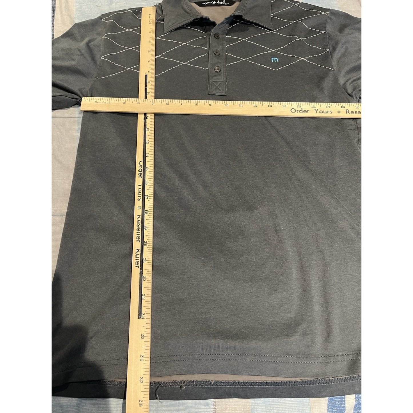 Travis Matthew Men's M embroidered collard pima cotton blend grey polo shirt