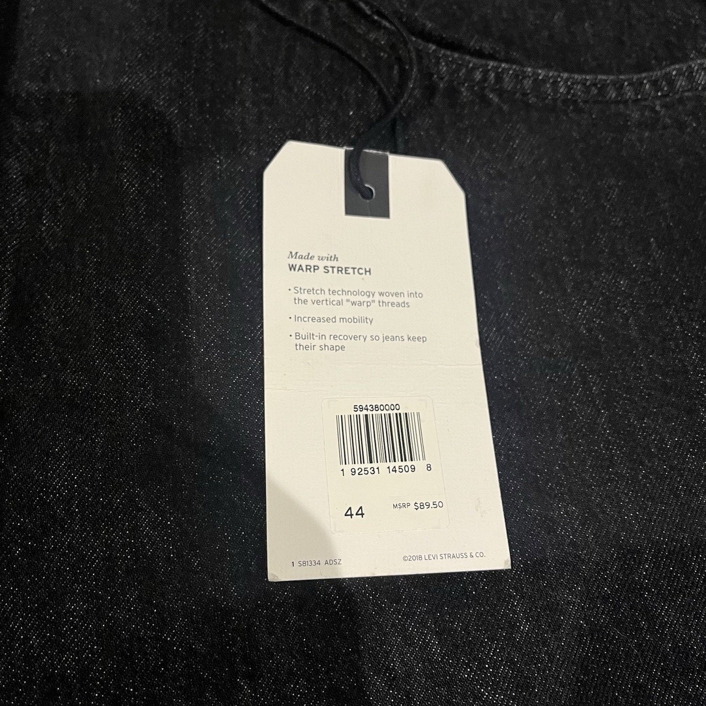 Levi's Men's W 44 x L 34 Lo-Ball stack black wash knee rip tapered jeans NWT