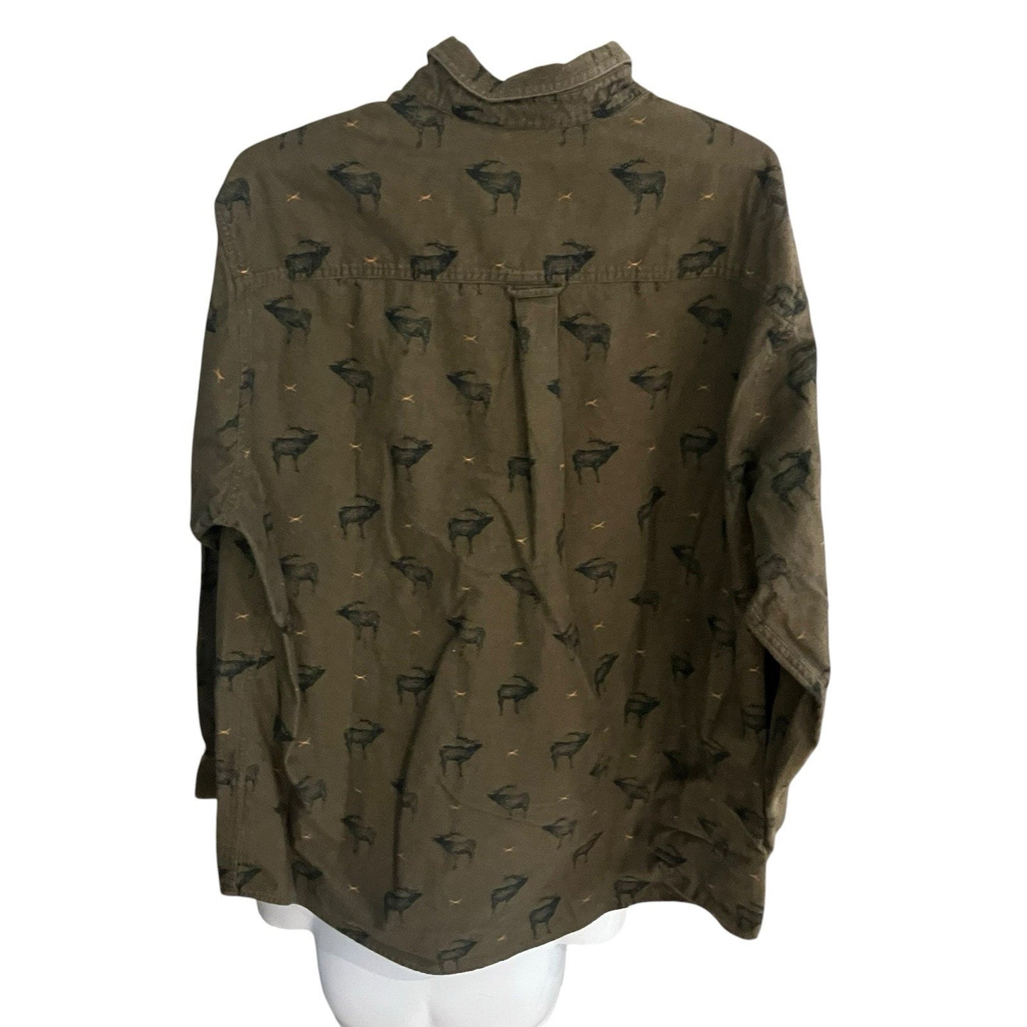 Vtg Woolrich Men's 2XL all over elk print brushed cotton button down shirt