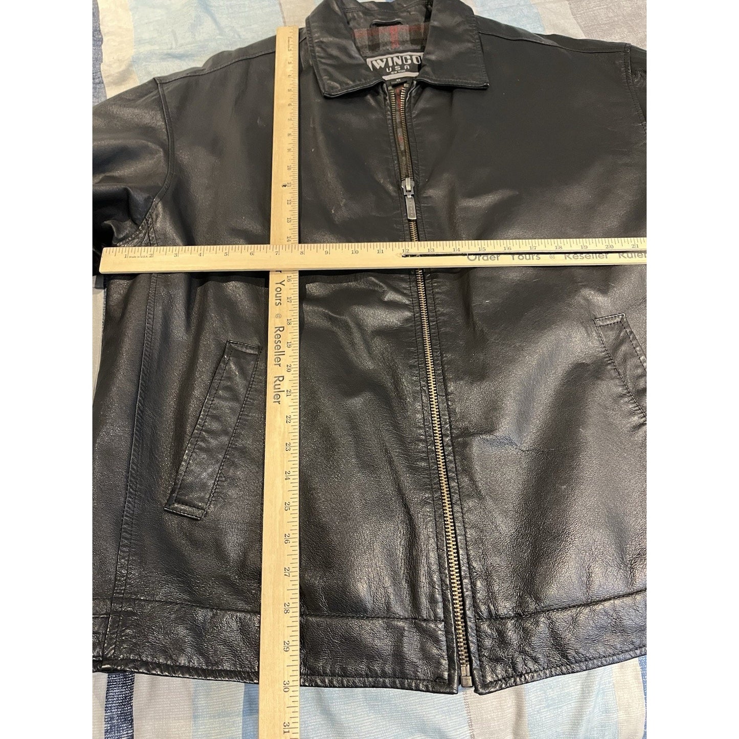 Winco USA Men's 3XL full zip black leather jacket