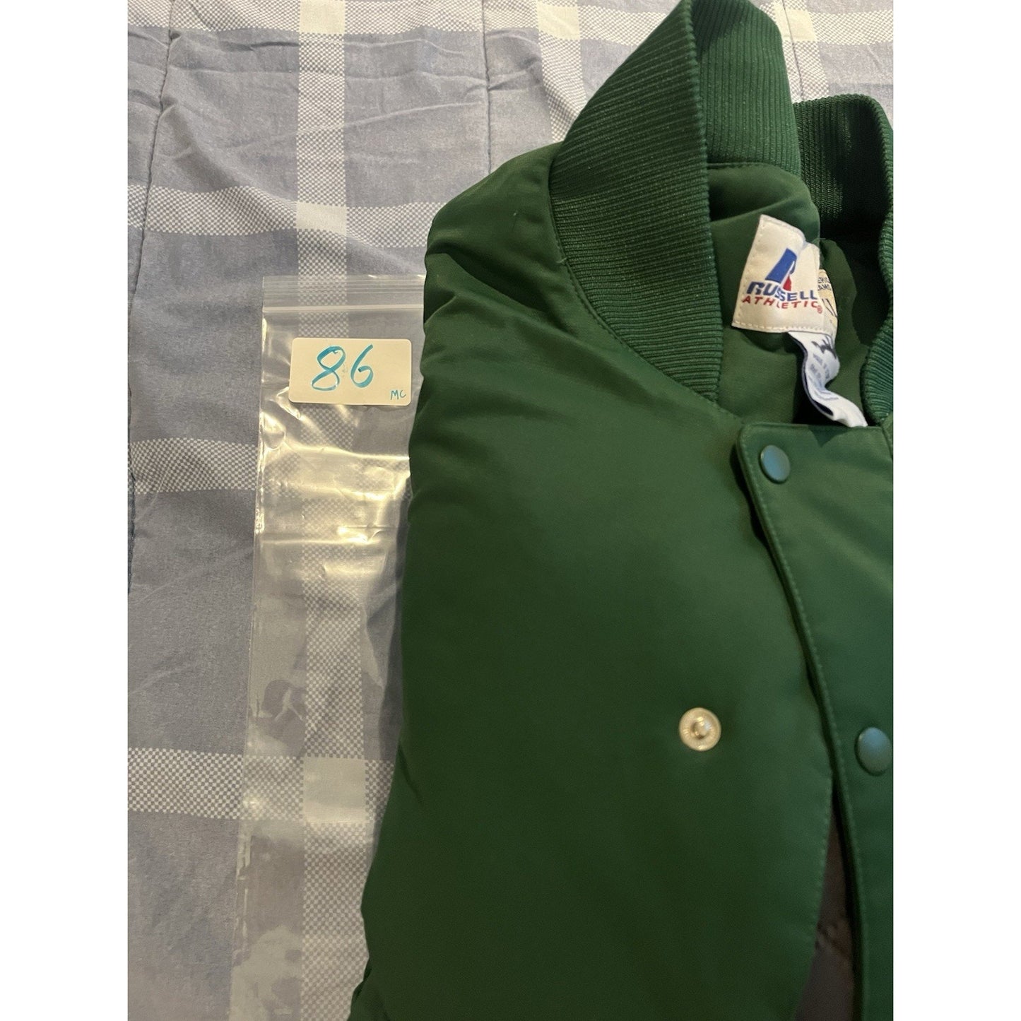 Vtg Russell Athletic Men's XL Baseball varsity Jacket Green 2 stripe white