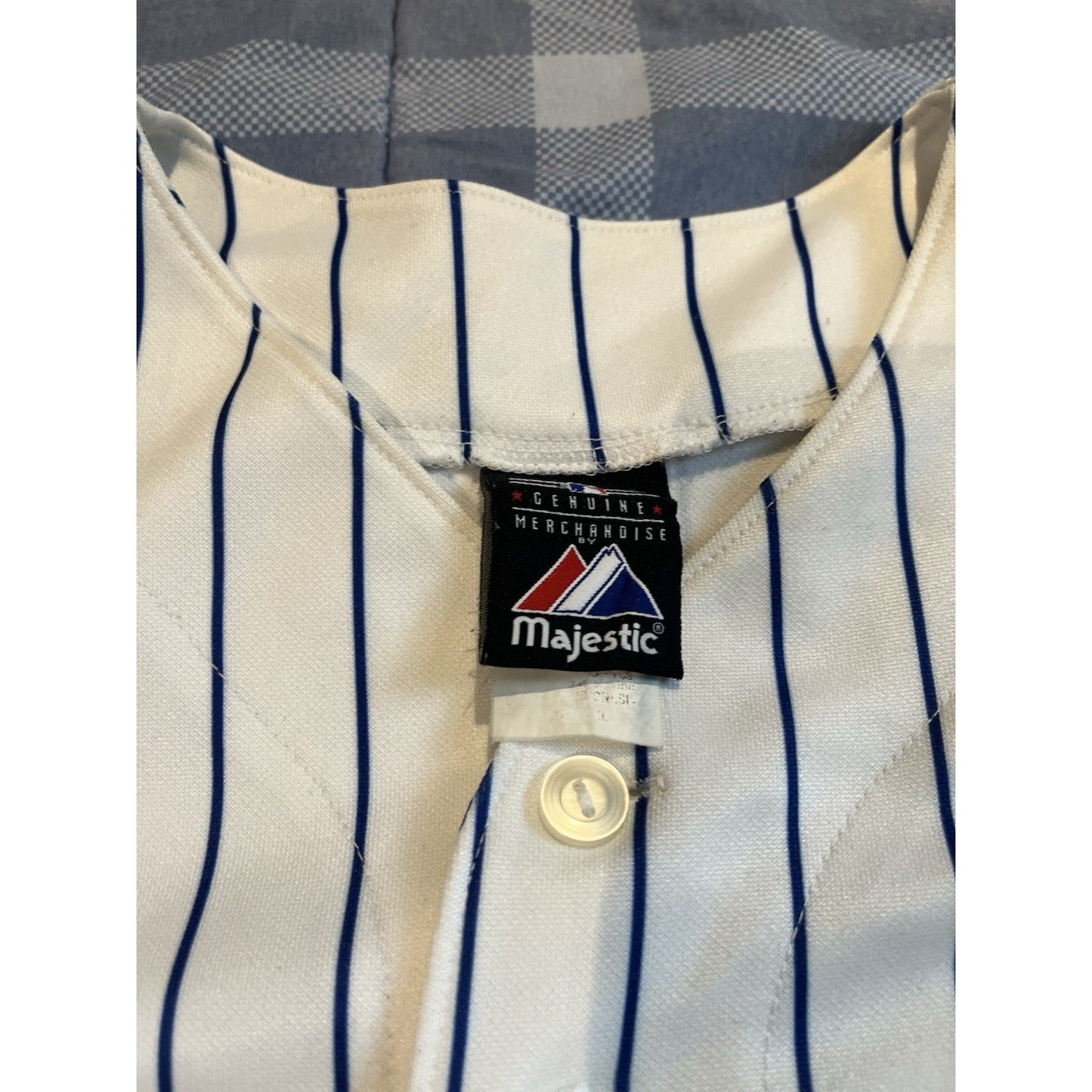 Majestic Men's XL MLB New York Mets white/blue pinstripe baseball jersey