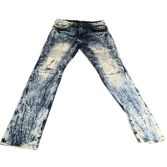 Akoo Men's 34 light blue acid wash distressed denim jeans