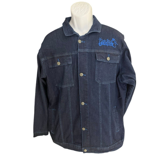 Southpole Men's L button up embroidered collard denim jacket NWT
