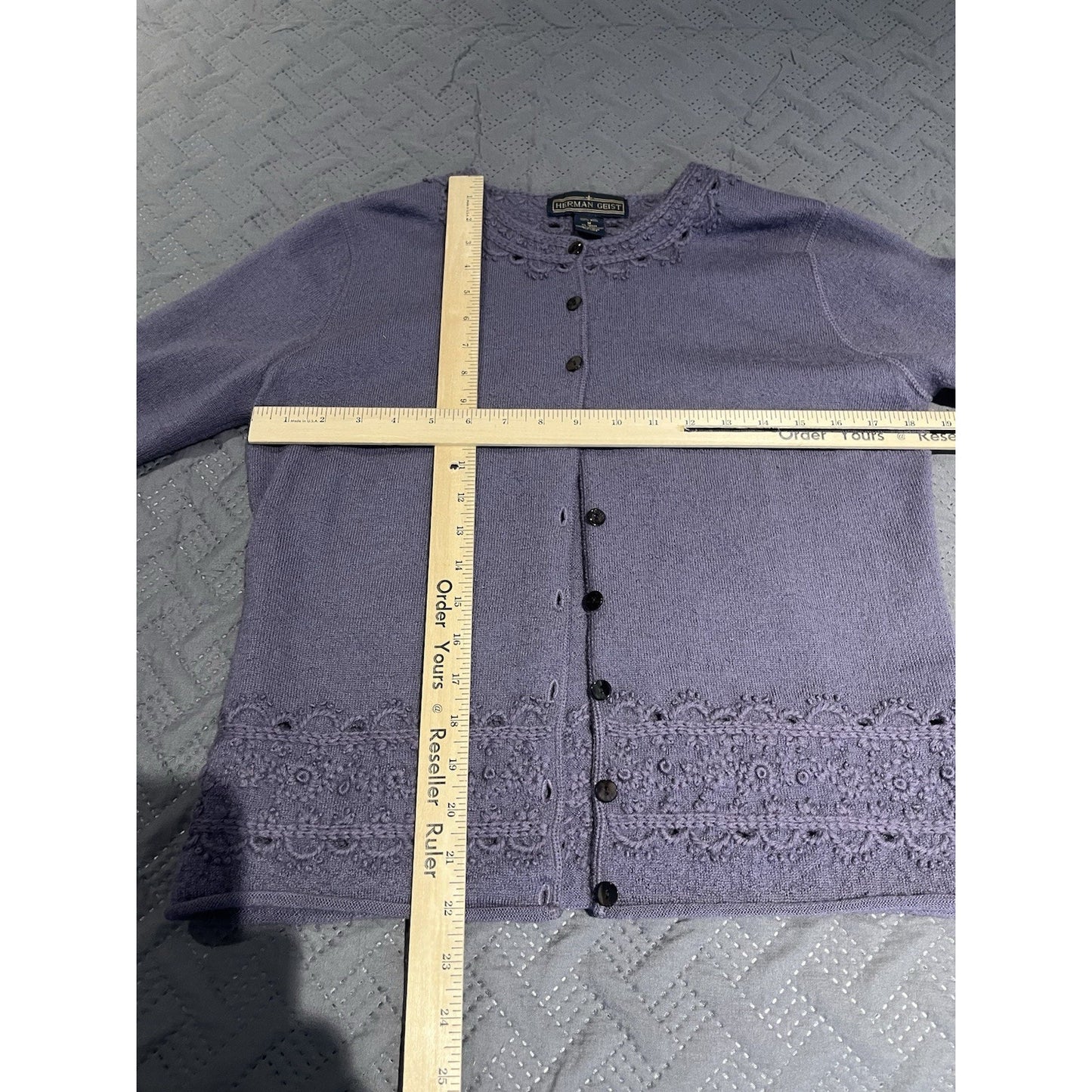 Vtg Herman Geist women's M purple 100% wool cardigan sweater