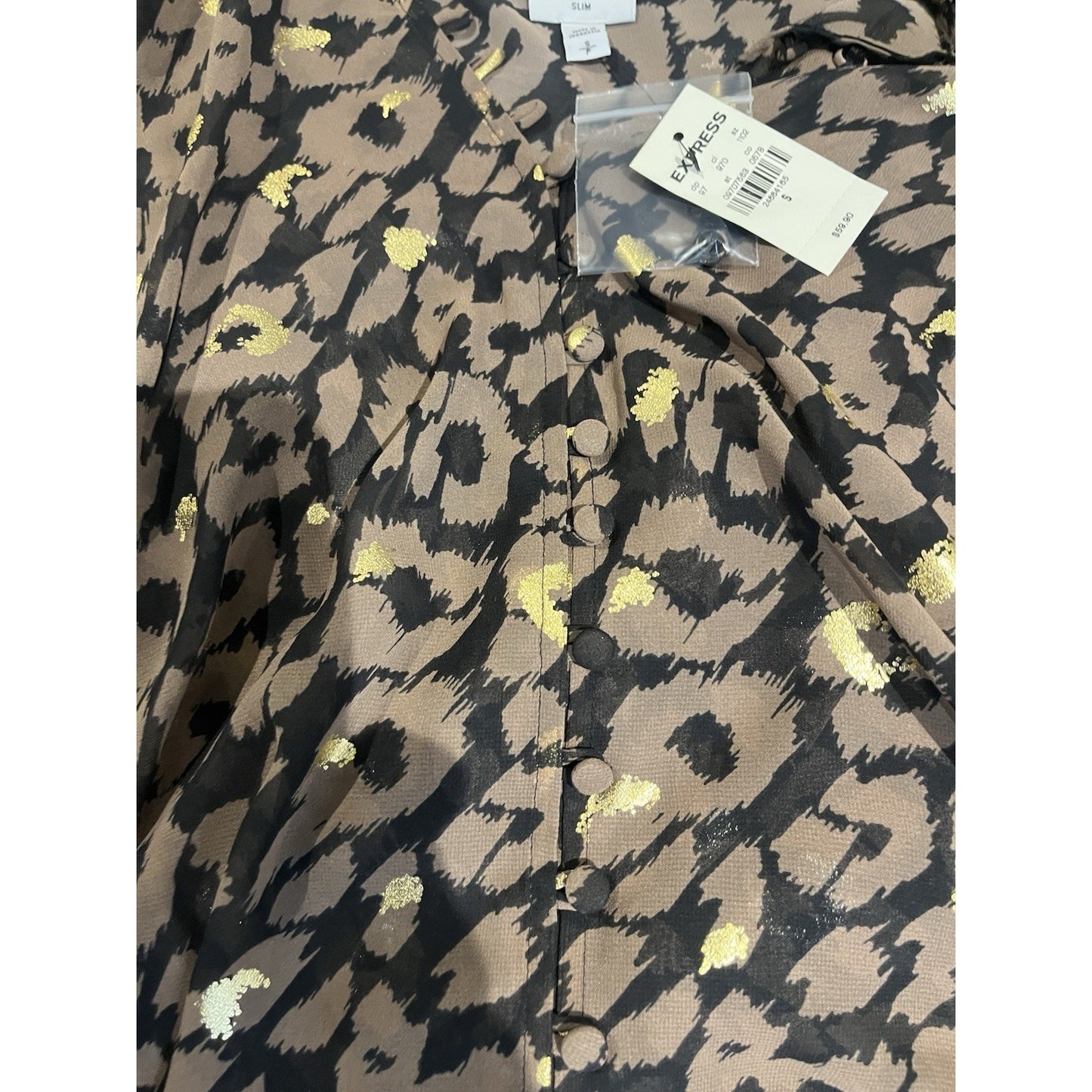 Express portofino Women's S slim sheer leapard print button up blouse NWT