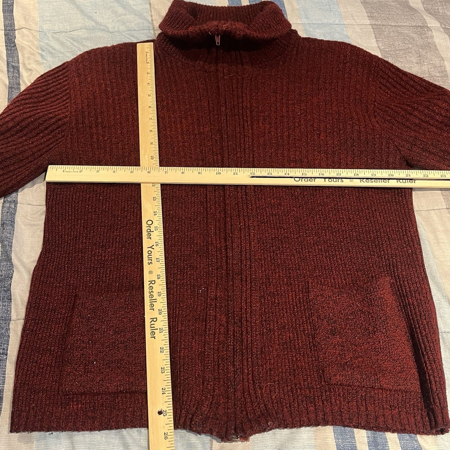 Vtg London Fog Women's L wine red pocketed 1/4 zip sweater made in USA