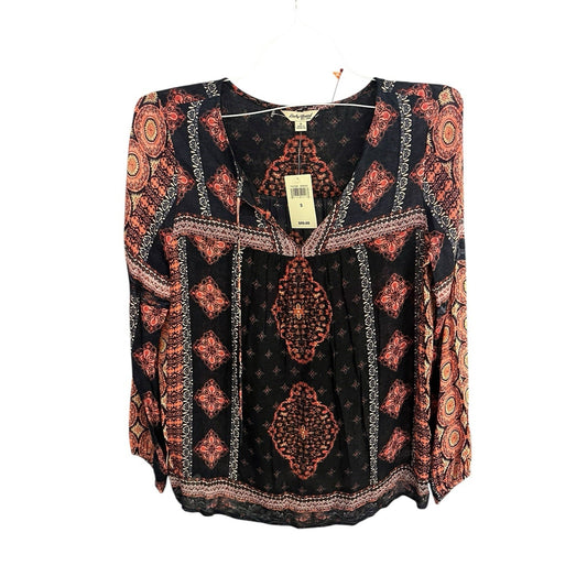 Lucky Brand Women's S Top Blouse Boho Peasant Long Sleeve Paisley Gauzy tunic