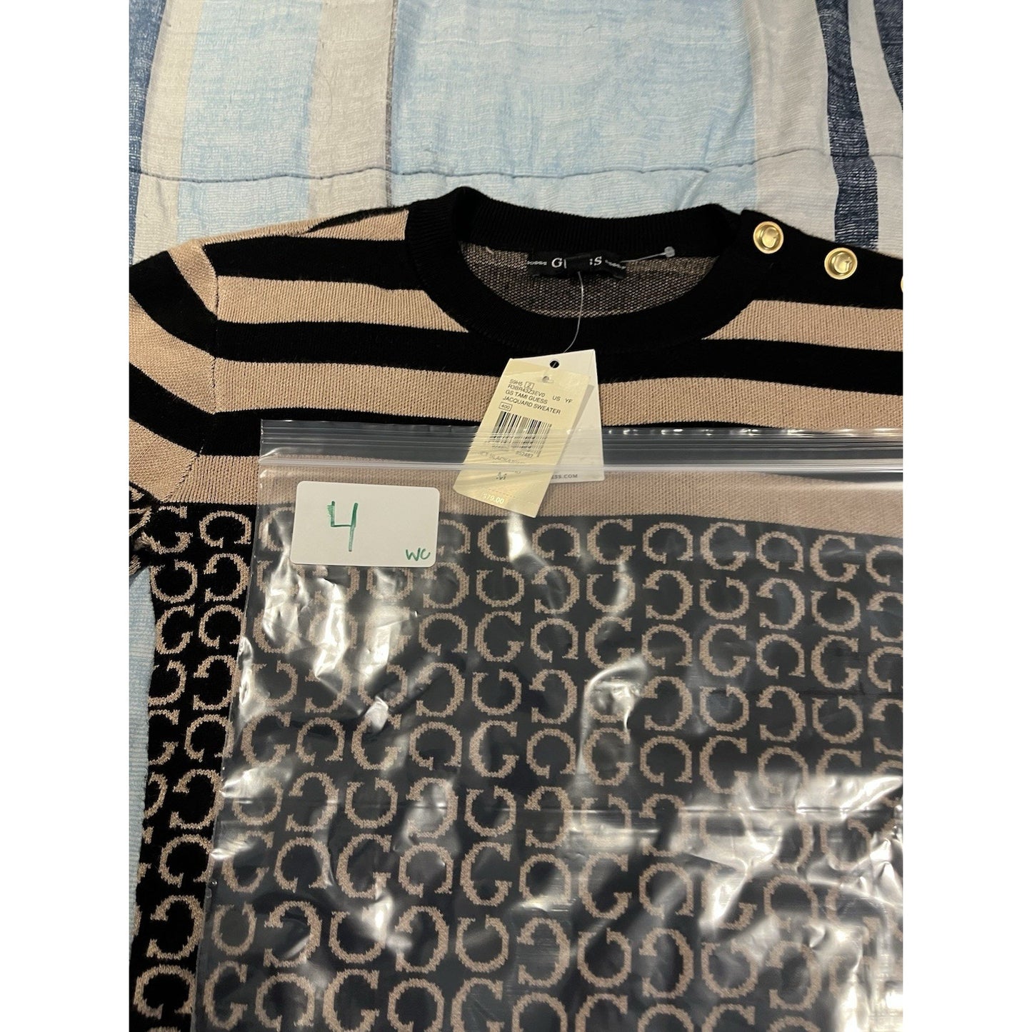 Guess Women's M black/light rum jacquard G logo long sleeve sweater NWT