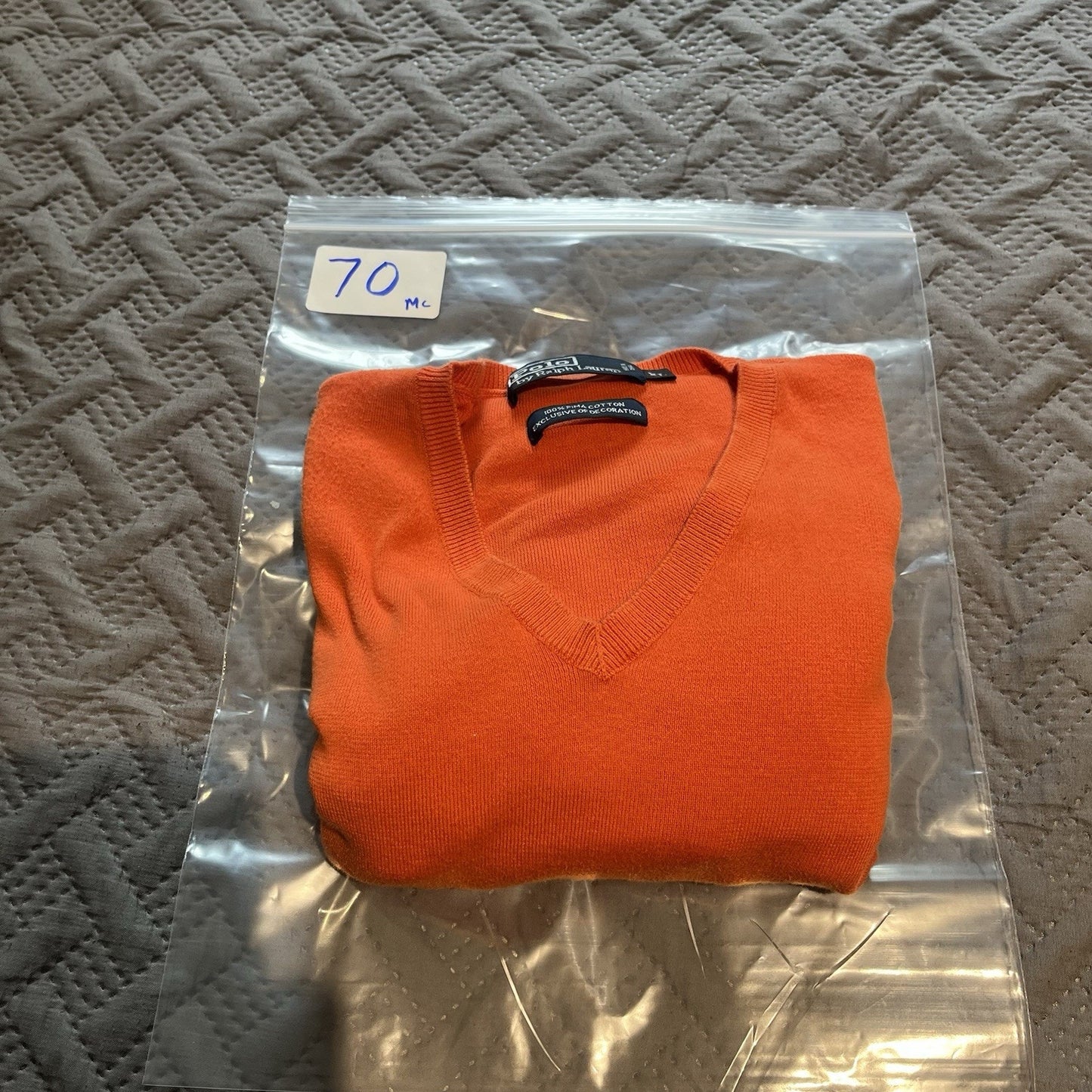 Vtg Polo Ralph Lauren Men's XL embroidered orange pima cotton v-neck sweater